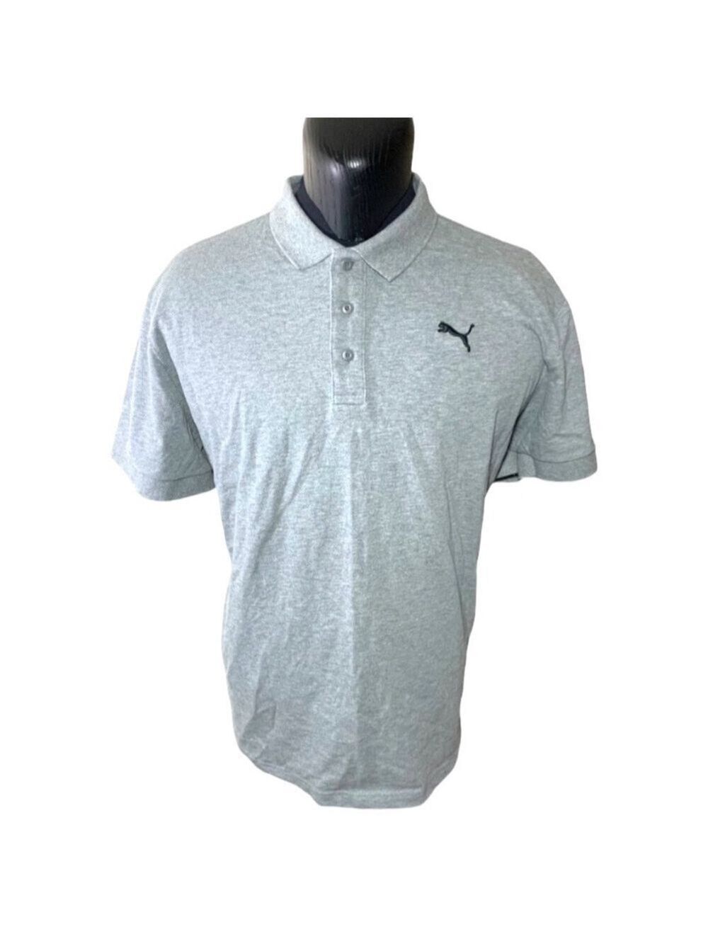 PUMA gray vintage polo cotton shirt 1/4 button embroider logo chest comfy 2XL